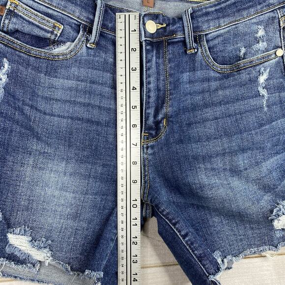 Lot Of 3 Judy Blue Denim Shorts Sz L Distressed Stretch Denim Cuffed Fringe - Picture 15 of 16